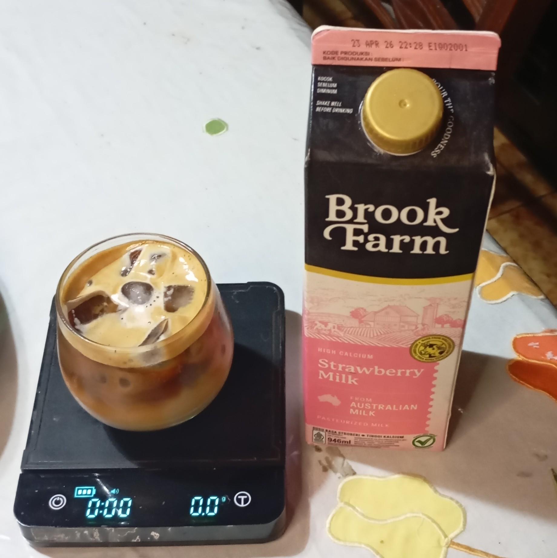 Mix espresso with strawberry flavored milk